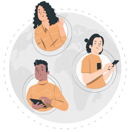Who we are - an illustration of people inside turning globe